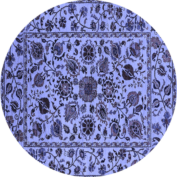 Round Machine Washable Oriental Blue Industrial Rug, wshurb2349blu