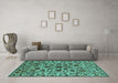 Machine Washable Oriental Turquoise Industrial Area Rugs in a Living Room,, wshurb2349turq