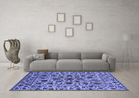 Machine Washable Oriental Blue Industrial Rug, wshurb2349blu