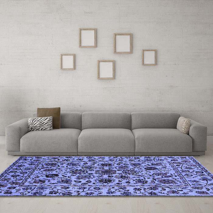 Machine Washable Oriental Blue Industrial Rug in a Living Room, wshurb2349blu