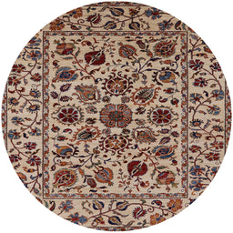 Round Mid-Century Modern Red Brown Oriental Rug, urb2349