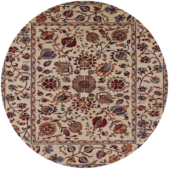 Round Mid-Century Modern Red Brown Oriental Rug, urb2349