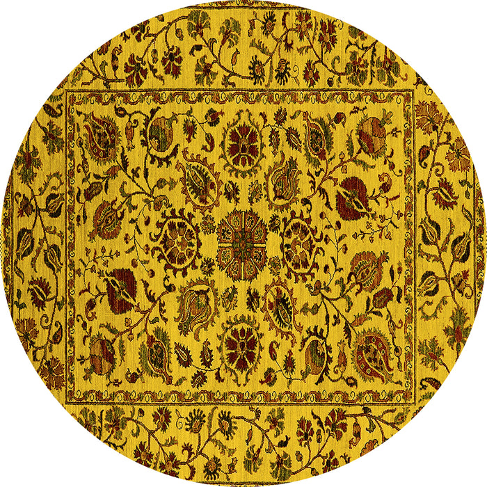 Round Oriental Yellow Industrial Rug, urb2349yw