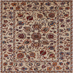Square Mid-Century Modern Red Brown Oriental Rug, urb2349