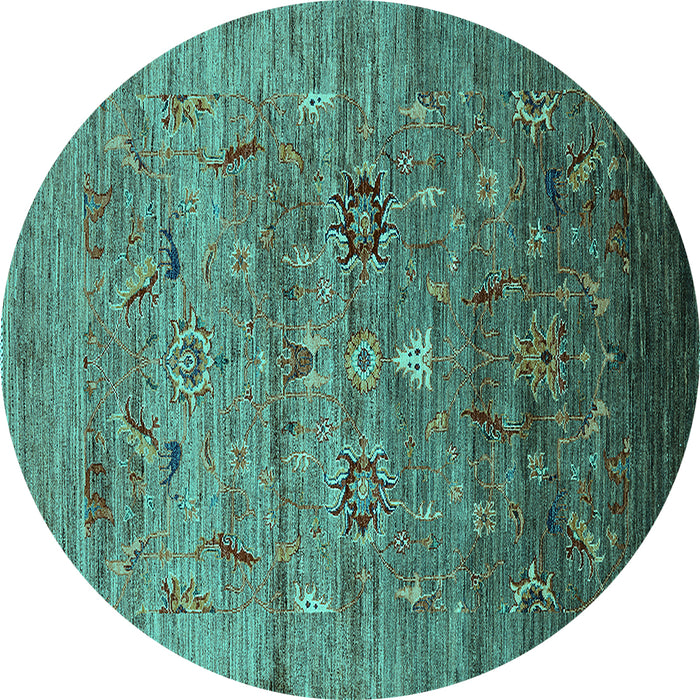 Round Oriental Turquoise Industrial Rug, urb2350turq
