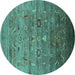 Round Oriental Turquoise Industrial Rug, urb2350turq