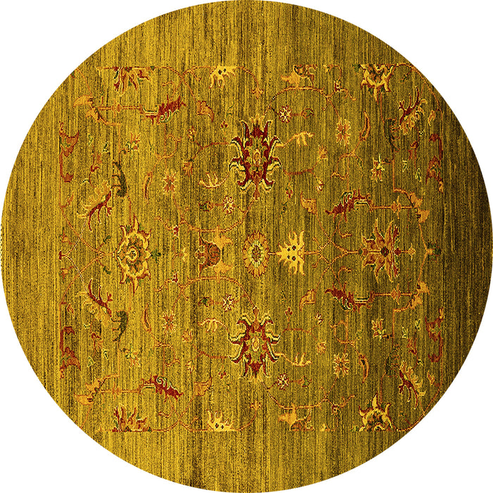 Round Machine Washable Oriental Yellow Industrial Rug, wshurb2350yw