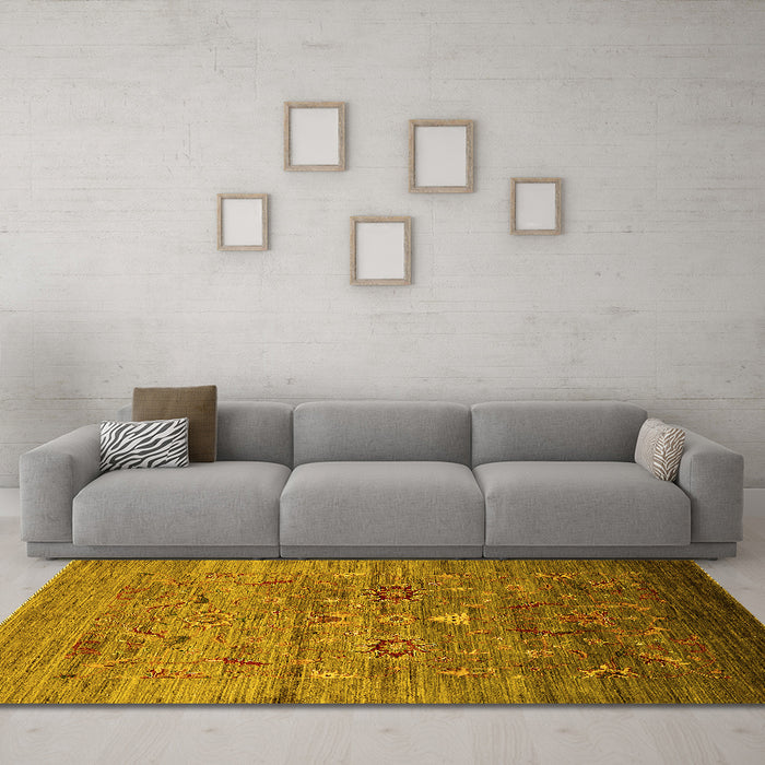 Machine Washable Oriental Yellow Industrial Rug in a Living Room, wshurb2350yw