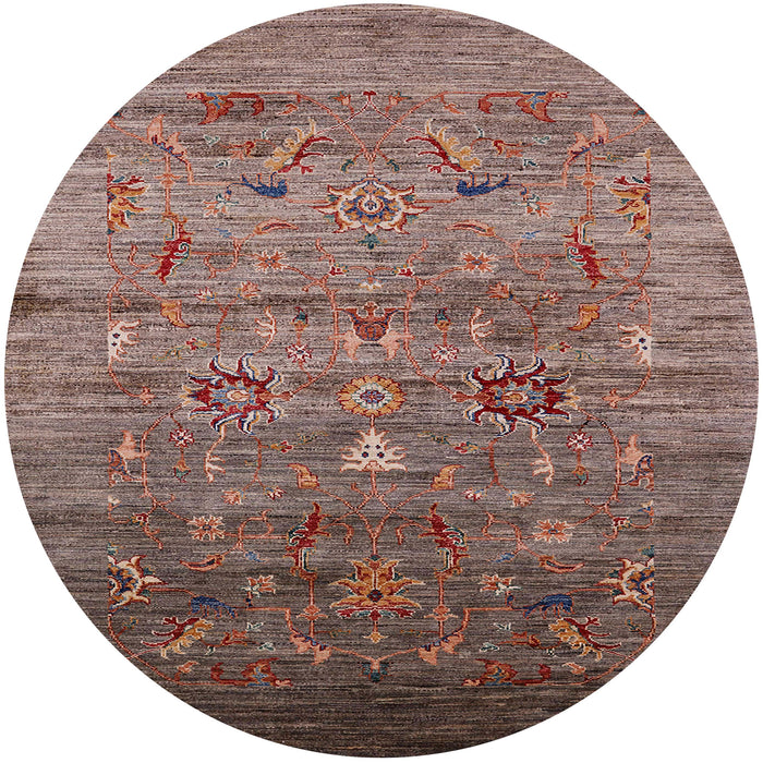 Round Mid-Century Modern Reddish Brown Oriental Rug, urb2350