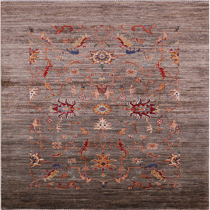 Square Mid-Century Modern Reddish Brown Oriental Rug, urb2350