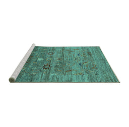 Sideview of Machine Washable Oriental Turquoise Industrial Area Rugs, wshurb2350turq