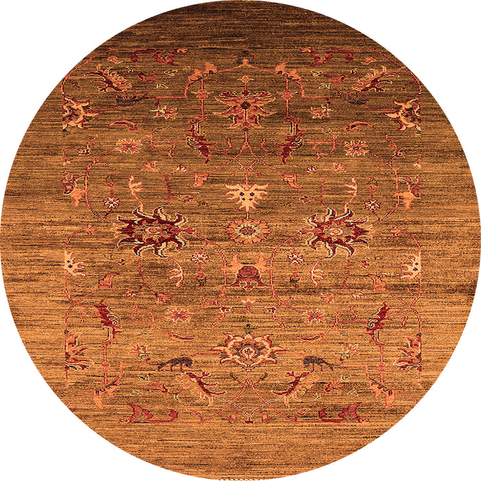 Round Machine Washable Oriental Orange Industrial Area Rugs, wshurb2350org