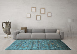 Machine Washable Oriental Light Blue Industrial Rug in a Living Room, wshurb2350lblu