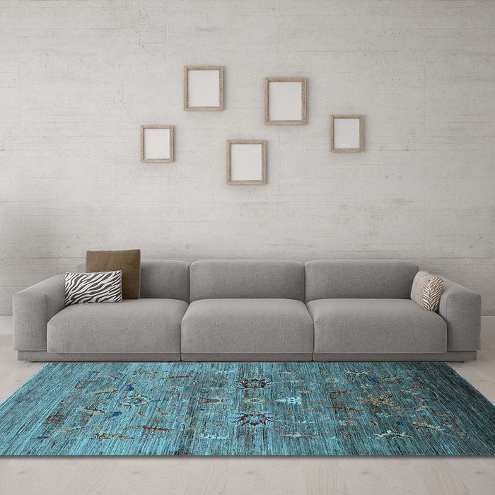 Machine Washable Oriental Light Blue Industrial Rug in a Living Room, wshurb2350lblu