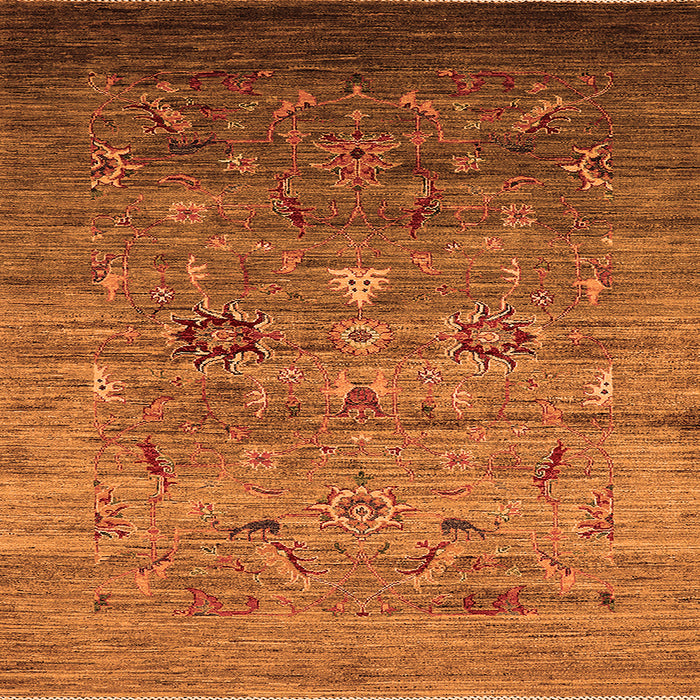 Square Machine Washable Oriental Orange Industrial Area Rugs, wshurb2350org