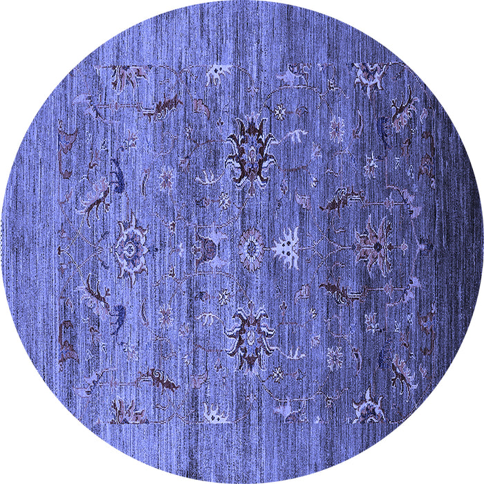 Round Machine Washable Oriental Blue Industrial Rug, wshurb2350blu