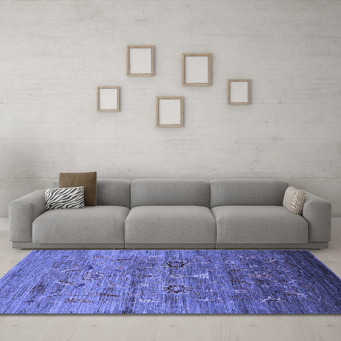 Machine Washable Oriental Blue Industrial Rug in a Living Room, wshurb2350blu