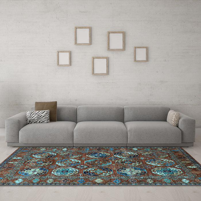 Machine Washable Oriental Light Blue Industrial Rug in a Living Room, wshurb2351lblu