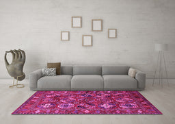 Machine Washable Oriental Pink Industrial Rug in a Living Room, wshurb2351pnk