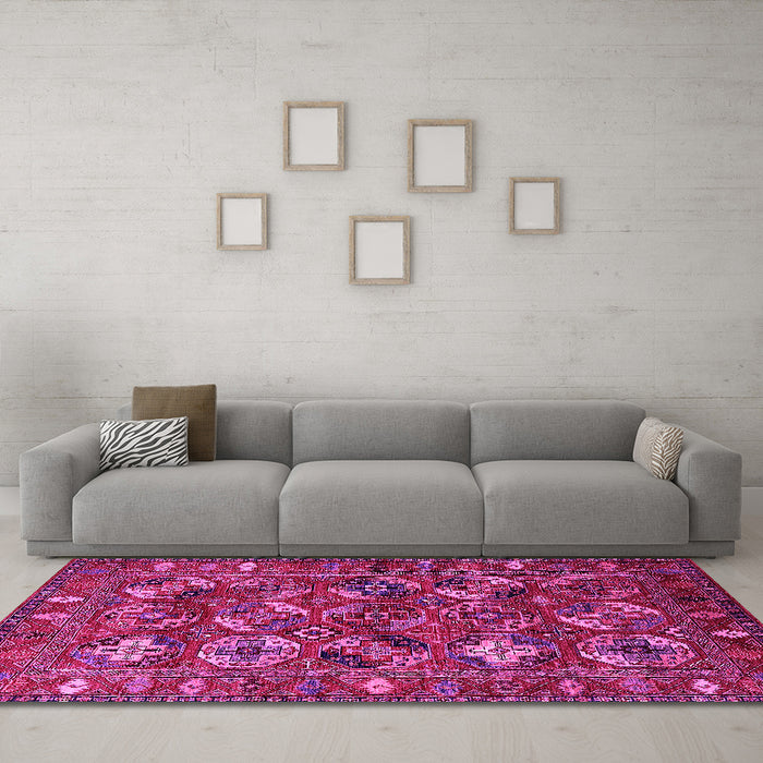 Machine Washable Oriental Pink Industrial Rug in a Living Room, wshurb2351pnk