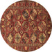 Round Machine Washable Oriental Brown Industrial Rug, wshurb2351brn