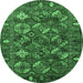 Round Machine Washable Oriental Emerald Green Industrial Area Rugs, wshurb2351emgrn