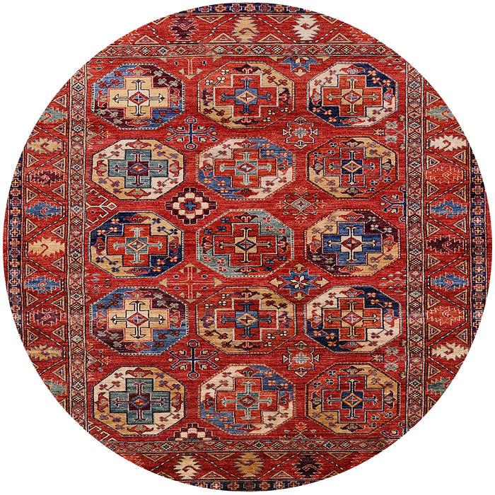 Round Mid-Century Modern Red Oriental Rug, urb2351