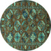 Round Oriental Turquoise Industrial Rug, urb2351turq