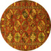 Round Machine Washable Oriental Yellow Industrial Rug, wshurb2351yw