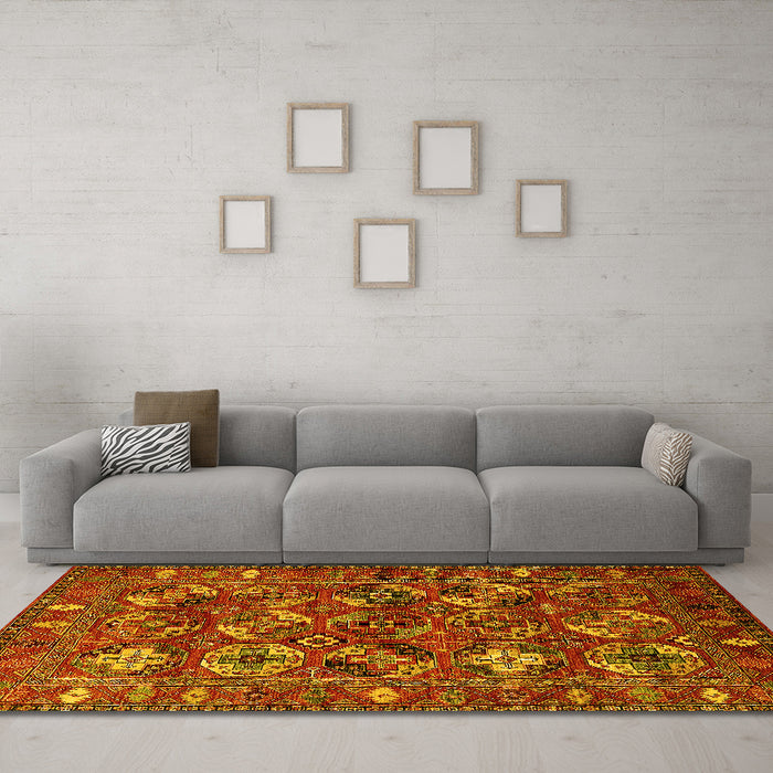 Machine Washable Oriental Yellow Industrial Rug in a Living Room, wshurb2351yw