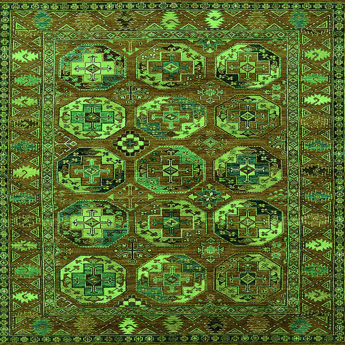 Square Machine Washable Oriental Green Industrial Area Rugs, wshurb2351grn