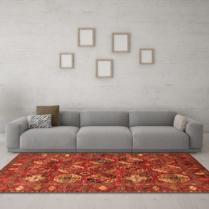 Machine Washable Oriental Orange Industrial Area Rugs in a Living Room, wshurb2351org