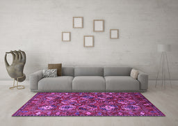 Machine Washable Oriental Purple Industrial Area Rugs in a Living Room, wshurb2351pur
