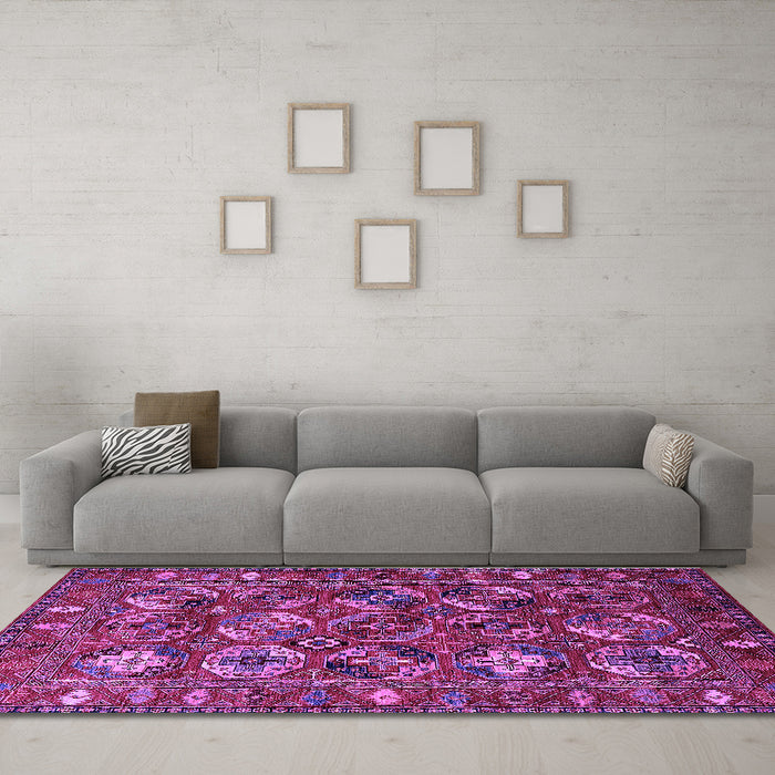 Machine Washable Oriental Purple Industrial Area Rugs in a Living Room, wshurb2351pur