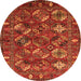 Round Machine Washable Oriental Orange Industrial Area Rugs, wshurb2351org