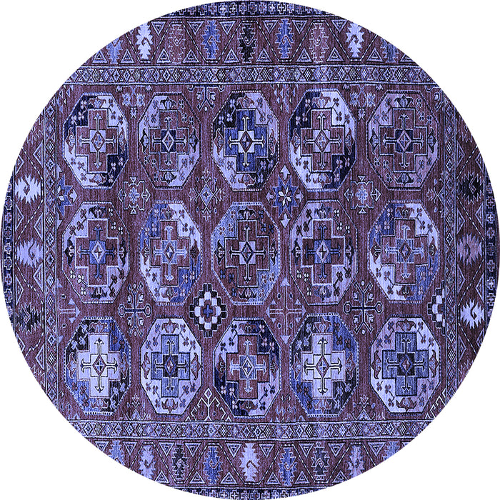 Round Machine Washable Oriental Blue Industrial Rug, wshurb2351blu