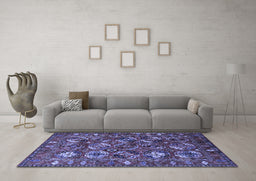Machine Washable Oriental Blue Industrial Rug in a Living Room, wshurb2351blu