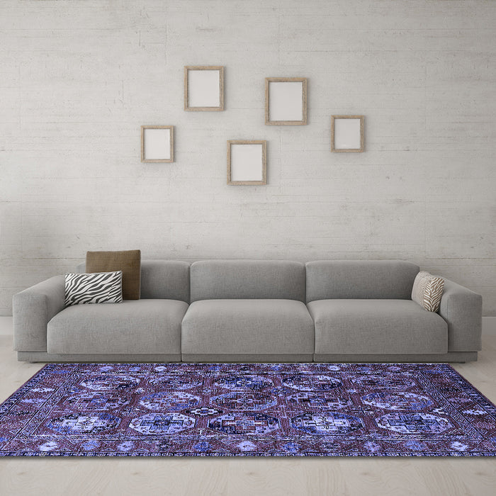 Machine Washable Oriental Blue Industrial Rug in a Living Room, wshurb2351blu