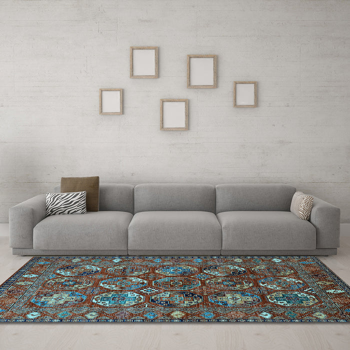 Machine Washable Oriental Light Blue Industrial Rug in a Living Room, wshurb2352lblu