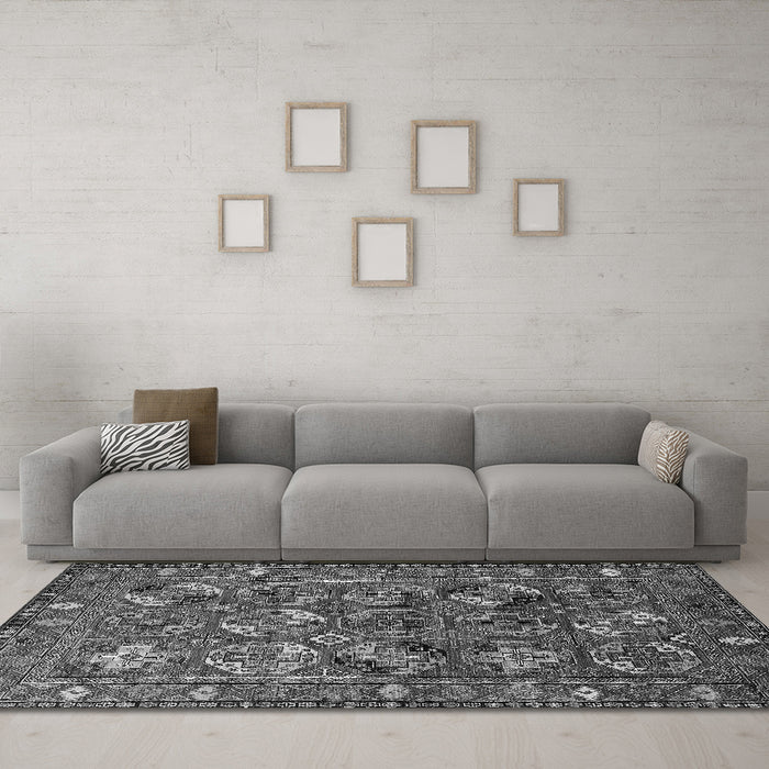 Machine Washable Oriental Gray Industrial Rug in a Living Room,, wshurb2352gry