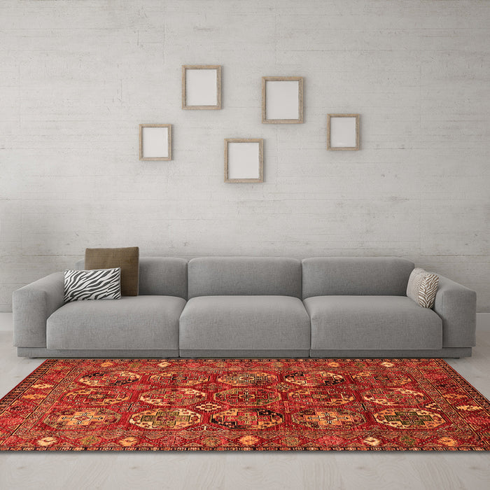 Machine Washable Oriental Orange Industrial Area Rugs in a Living Room, wshurb2352org