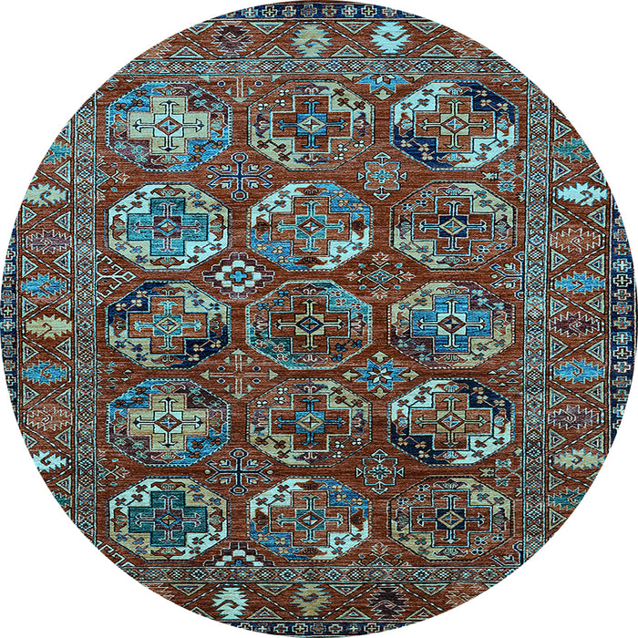 Round Machine Washable Oriental Light Blue Industrial Rug, wshurb2352lblu