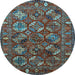 Round Machine Washable Oriental Light Blue Industrial Rug, wshurb2352lblu