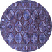 Round Machine Washable Oriental Blue Industrial Rug, wshurb2352blu