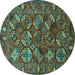 Round Machine Washable Oriental Turquoise Industrial Area Rugs, wshurb2352turq