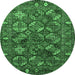 Round Machine Washable Oriental Emerald Green Industrial Area Rugs, wshurb2352emgrn