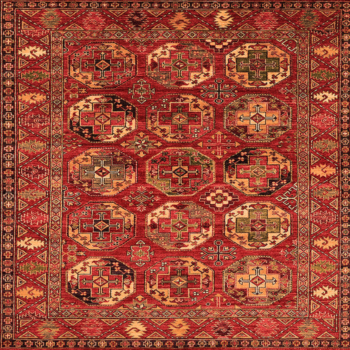 Square Machine Washable Oriental Orange Industrial Area Rugs, wshurb2352org