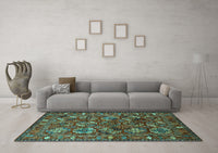 Machine Washable Oriental Turquoise Industrial Rug, wshurb2352turq