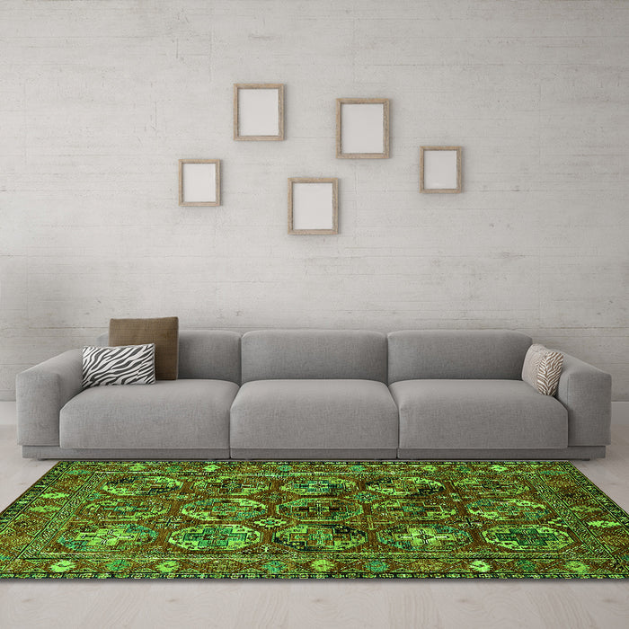 Machine Washable Oriental Green Industrial Area Rugs in a Living Room,, wshurb2352grn