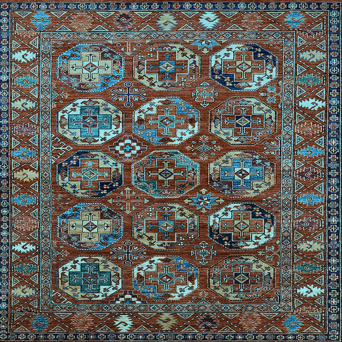 Square Machine Washable Oriental Light Blue Industrial Rug, wshurb2352lblu